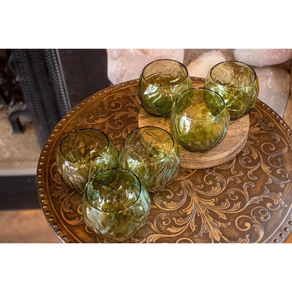 Seneca Driftwood Roly Poly Glasses Set of 6 Olive Green | Textured Rocks Glasses - Picture 5 of 11